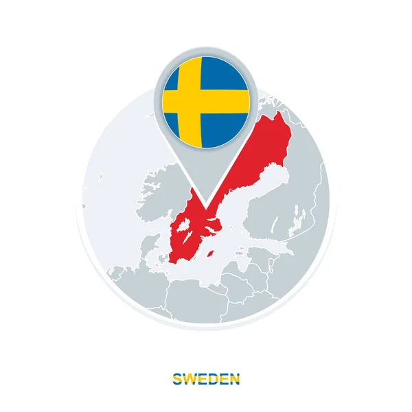 Suède Carte Drapeau Icône Carte Vectorielle Avec Suède Surlignée — Image vectorielle