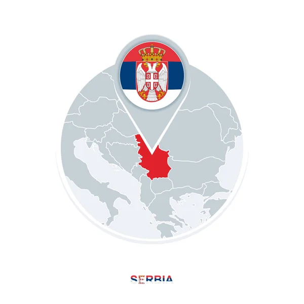 Mapa Srbsko Vlajka Ikonu Vektorové Mapy Zvýrazněné Srbsko — Stockový vektor