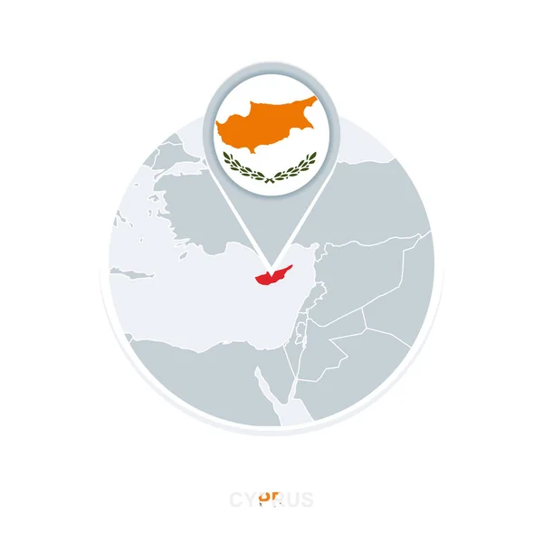 Χάρτης Κύπρου Και Σημαία Εικονίδιο Χάρτη Διάνυσμα Τονίζεται Κύπρου — Διανυσματικό Αρχείο