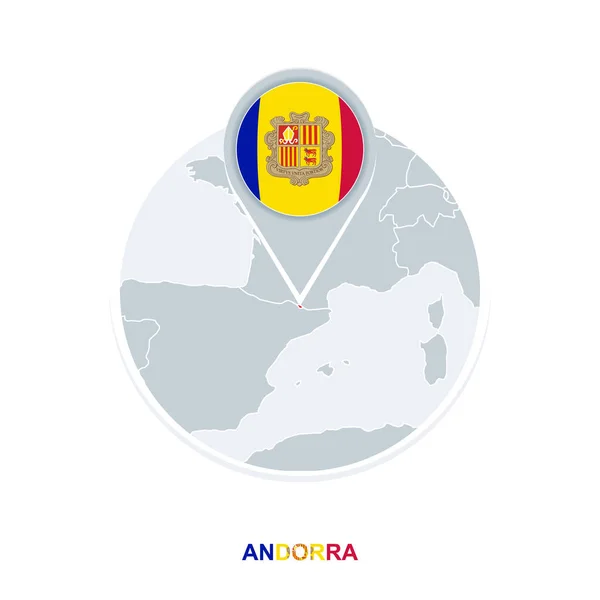 Andorra Mapa Bandera Icono Mapa Vectorial Con Andorra Resaltado — Vector de stock