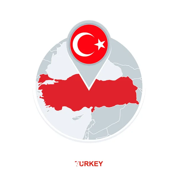 Türkei Karte Und Flagge Vektorkarte Symbol Mit Hervorgehobenem Truthahn — Stockvektor