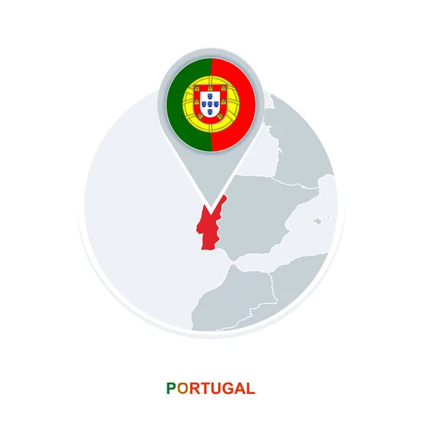 Mapa Portugalsko Vlajka Ikonu Vektorové Mapy Zvýrazněné Portugalsko — Stockový vektor