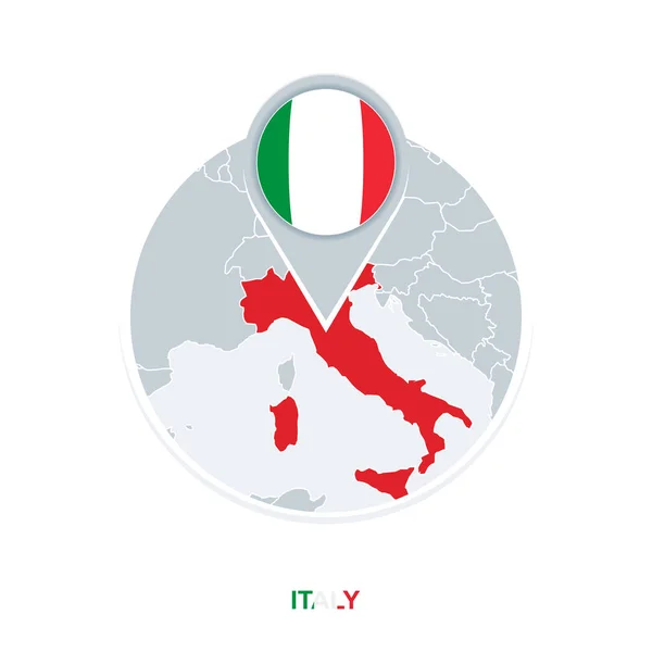 Italien Karte Und Flagge Vektorkarte Symbol Mit Hervorgehobenem Italien — Stockvektor