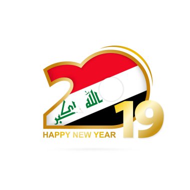 Yıl 2019 Irak bayrağı desenli. Mutlu yeni yıl tasarım. Vektör çizim.