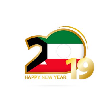 Yıl 2019 Kuveyt bayrak desenli. Mutlu yeni yıl tasarım. Vektör çizim.