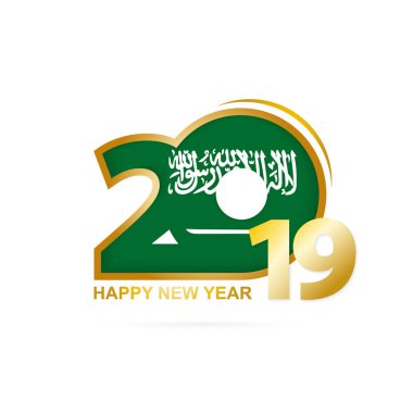 Yıl 2019 Suudi Arabistan bayrağı desenli. Mutlu yeni yıl tasarım. Vektör çizim.