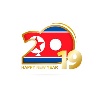 Yıl 2019 Kuzey Kore bayrağı desenli. Mutlu yeni yıl tasarım. Vektör çizim.