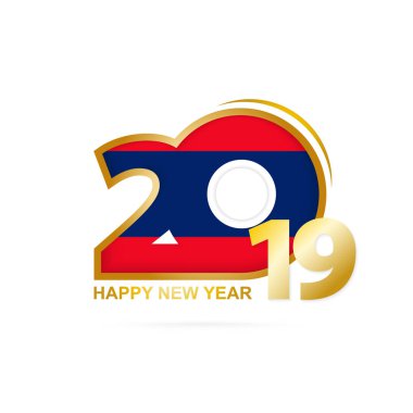 Yıl 2019 Laos bayrağı desenli. Mutlu yeni yıl tasarım. Vektör çizim.