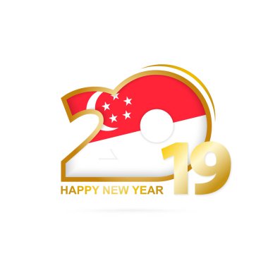 Yıl 2019 Singapur bayrak desenli. Mutlu yeni yıl tasarım. Vektör çizim.