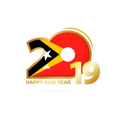 Yıl 2019 Doğu Timor bayrağı desenli. Mutlu yeni yıl tasarım. Vektör çizim.