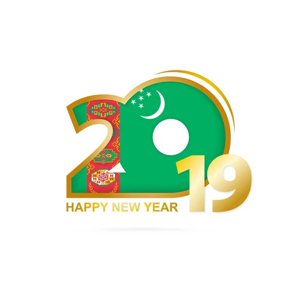 Έτος 2019 Σημαία Του Τουρκμενιστάν Μοτίβο Ευτυχισμένο Νέο Έτος Σχεδιασμού — Διανυσματικό Αρχείο