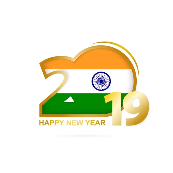 Año 2019 Con Patrón Bandera India Feliz Año Nuevo Diseño — Archivo Imágenes Vectoriales