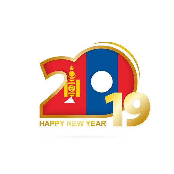 年2019以蒙古旗子样式 新年快乐的设计 矢量插图 — 图库矢量图片