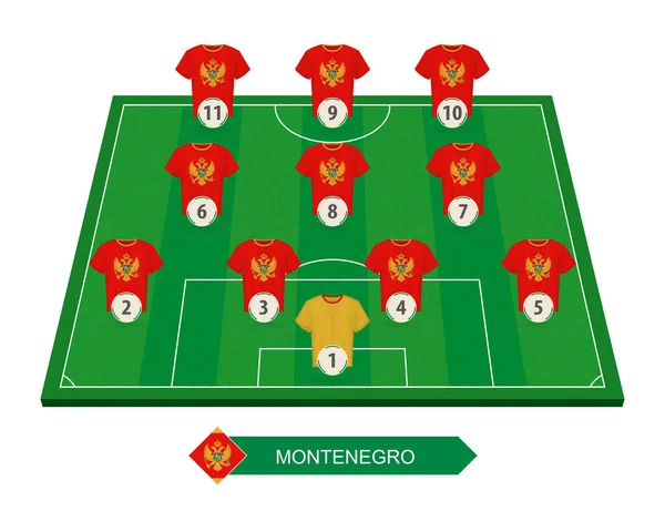 Montenegro Formazione Della Squadra Calcio Sul Campo Calcio Competizione Calcistica — Vettoriale Stock