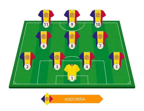 Skład Zespołu Piłki Nożnej Andora Boisko Piłki Nożnej Konkurencji Europejskiej — Wektor stockowy