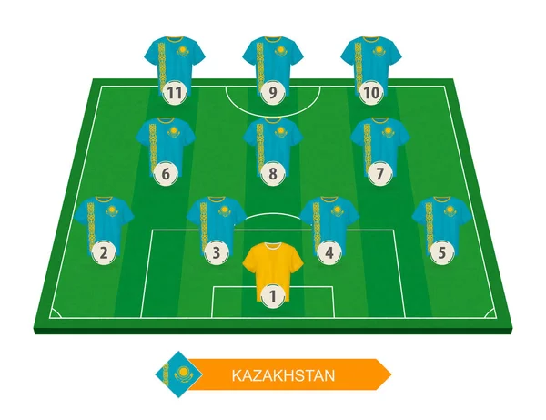 Equipo Fútbol Kazajstán Alineación Campo Fútbol Para Competición Europea Fútbol — Vector de stock