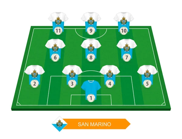 San Marino Football Team Lineup Soccer Field European Football Competition — Stock Vector