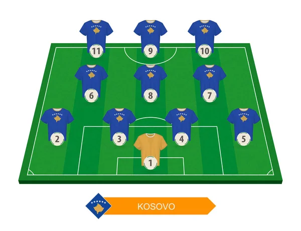 Allineamento Della Squadra Calcio Del Kosovo Sul Campo Calcio Competizione — Vettoriale Stock