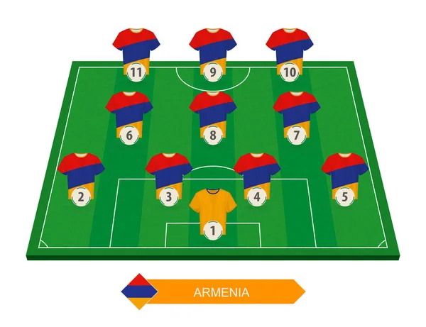 Equipo Fútbol Armenia Alineación Campo Fútbol Para Competición Europea Fútbol — Vector de stock