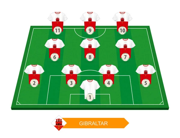Equipo de fútbol Gibraltar alineación en el campo de fútbol — Vector de stock