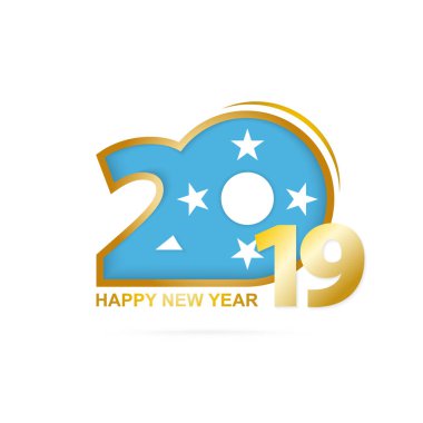 Yıl 2019 Mikronezya bayrak desenli. Mutlu yeni yıl tasarım. Vektör çizim.
