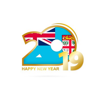 Yıl 2019 Fiji bayrak desenli. Mutlu yeni yıl tasarım. Vektör çizim.
