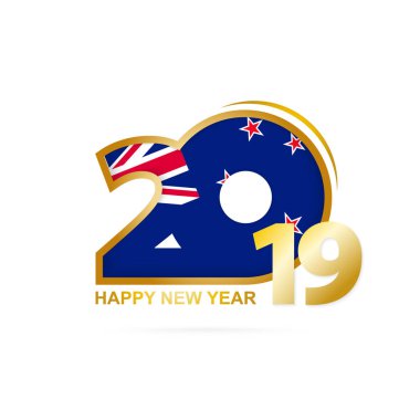 Yıl 2019 Yeni Zelanda bayrak desenli. Mutlu yeni yıl tasarım. Vektör çizim.