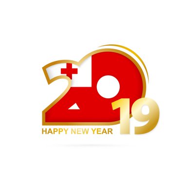 Yıl 2019 Tonga bayrak desenli. Mutlu yeni yıl tasarım. Vektör çizim.