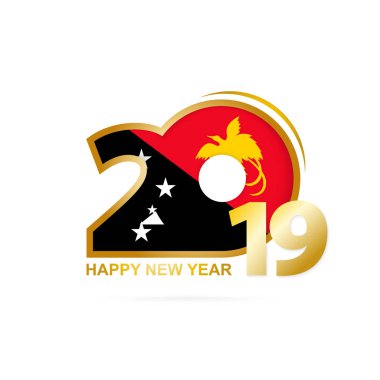 Yıl 2019 Papua Yeni Gine bayrak desenli. Mutlu yeni yıl tasarım. Vektör çizim.