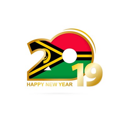 Yıl 2019 Vanuatu bayrak desenli. Mutlu yeni yıl tasarım. Vektör çizim.