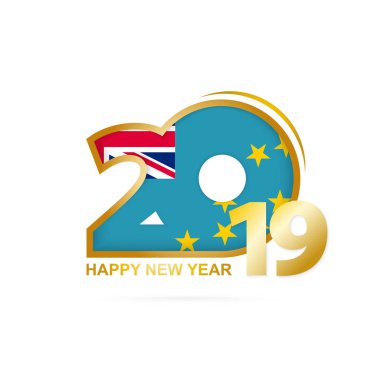 Yıl 2019 Tuvalu bayrağı desenli. Mutlu yeni yıl tasarım. Vektör çizim.