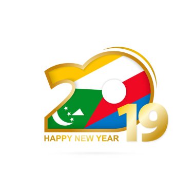 Yıl 2019 Komor bayrağı desenli. Mutlu yeni yıl tasarım. Vektör çizim.