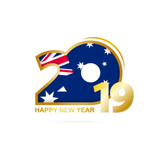 年2019与澳大利亚旗子样式 新年快乐的设计 矢量插图 — 图库矢量图片