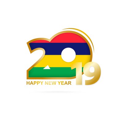 Yıl 2019 Mauritius bayrak desenli. Mutlu yeni yıl tasarım. Vektör çizim.