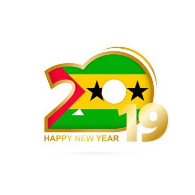 Yıl 2019 Sao Tome ve Principe bayrak desenli. Mutlu yeni yıl tasarım. Vektör çizim.