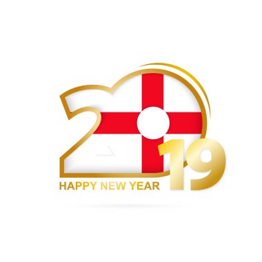 Yıl 2019 İngiltere bayrak desenli. Mutlu yeni yıl tasarım. Vektör çizim.