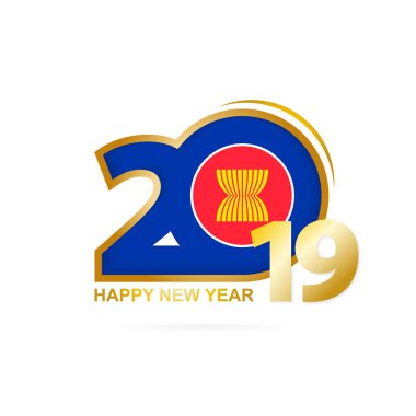 Yıl 2019 Asean bayrak desenli. Mutlu yeni yıl tasarım. Vektör çizim.