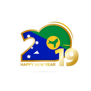 Yıl 2019 Christmas Adası bayrak desenli. Mutlu yeni yıl tasarım. Vektör çizim.