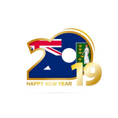 Yıl 2019 İngiliz Virgin Adaları bayrak desenli. Mutlu yeni yıl tasarım. Vektör çizim.