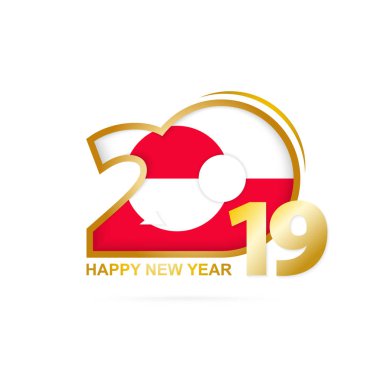 Yıl 2019 Grönland bayrak desenli. Mutlu yeni yıl tasarım. Vektör çizim.