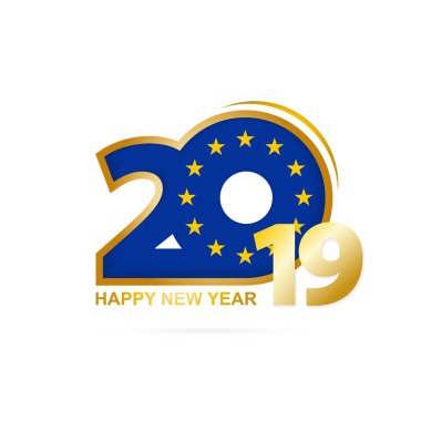 Yıl 2019 Avrupa Birliği bayrağı desenli. Mutlu yeni yıl tasarım. Vektör çizim.