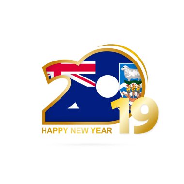 Yıl 2019 Falkland Adaları bayrak desenli. Mutlu yeni yıl tasarım. Vektör çizim.