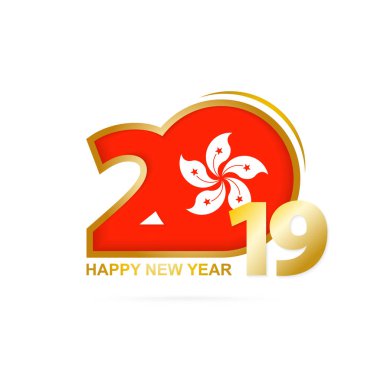 Yıl 2019 Hong Kong bayrağı desenli. Mutlu yeni yıl tasarım. Vektör çizim.