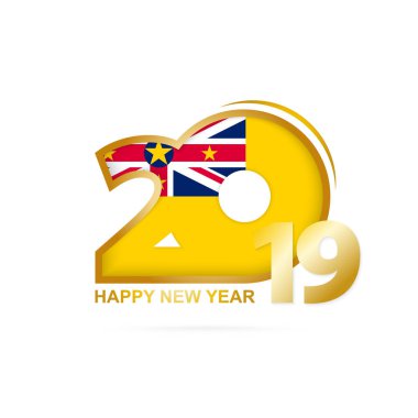 Yıl 2019 Niue bayrak desenli. Mutlu yeni yıl tasarım. Vektör çizim.