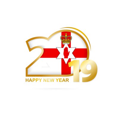 Yıl 2019 Kuzey İrlanda bayrağı desenli. Mutlu yeni yıl tasarım. Vektör çizim.