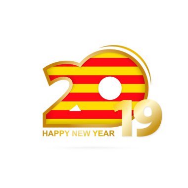 Yıl 2019 Catalonia bayrak desenli. Mutlu yeni yıl tasarım. Vektör çizim.