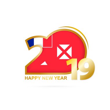 Yıl 2019 Wallis ve Futuna bayrak desenli. Mutlu yeni yıl tasarım. Vektör çizim.