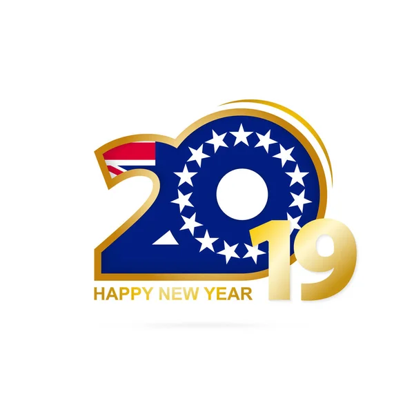 年2019与库克群岛旗子样式 新年快乐的设计 矢量插图 — 图库矢量图片