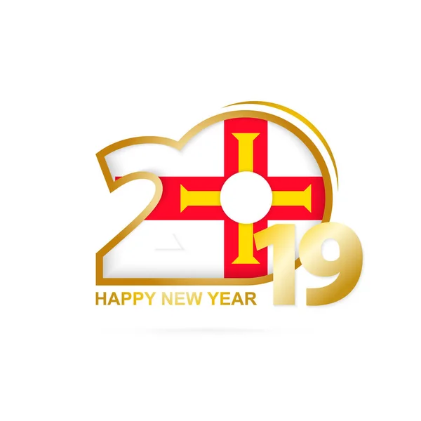 年2019以根西岛旗子样式 新年快乐的设计 矢量插图 — 图库矢量图片