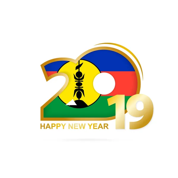 2019年以新喀里多尼亚旗子样式 新年快乐的设计 矢量插图 — 图库矢量图片